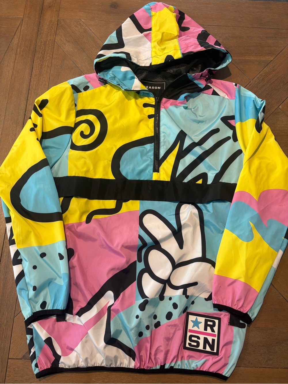 Reason Active Windbreaker Rain Jacket All-over Print Haring Style Pop-Art Size M
